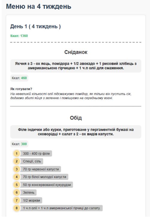 Харчування - інтерфейс